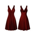 thumbnail image 4 of Frontwalk Dresses for Women Summer Wedding Guest Sleeveless Plus Size V-neck Retro Sling Pleated Slim Flare Skirt Dress
 Claret 4XL, 4 of 5