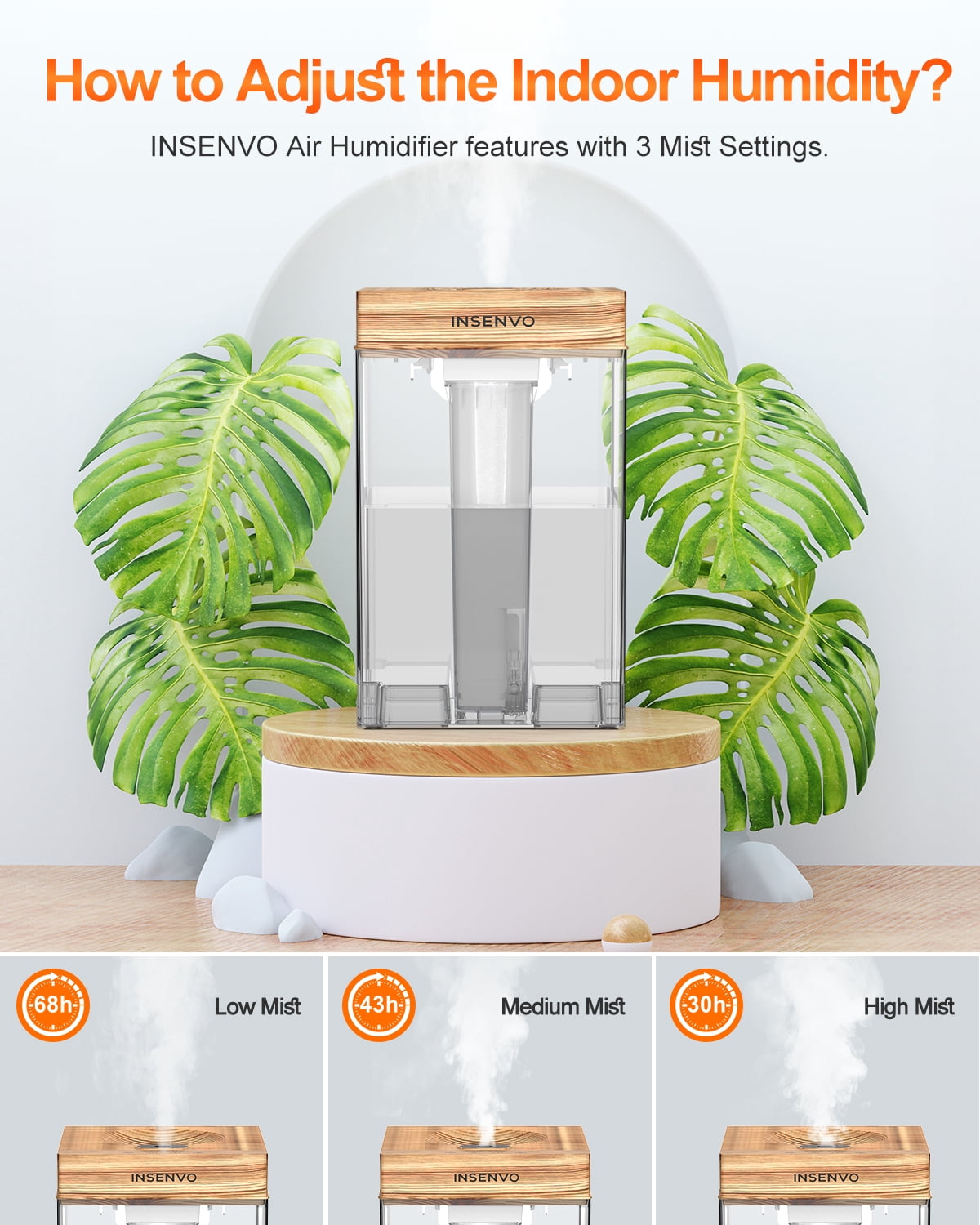 7.5L Humidifier with Anti-leak Design & Top Fill, Ultrasonic Cool Mist Air Humidifiers, Disassemble & Clean Easily, Auto Shut-off, Wood Pattern