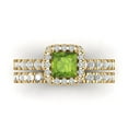 thumbnail image 2 of Clara Pucci 18K Yellow Gold Princess Cut 0.75Ct Natural Peridot Engagement Ring + Matching Band - Luxury Box Included, 2 of 7