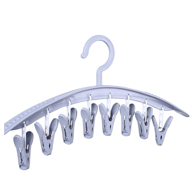 Dormitory Hanger with 8 Clips,Windproof Plastic,Thickened Underwear Clip,Student Home Hanger,Drying Rack,Multi-Function,Heavy Duty,for College,Household,PENDANE,Gray