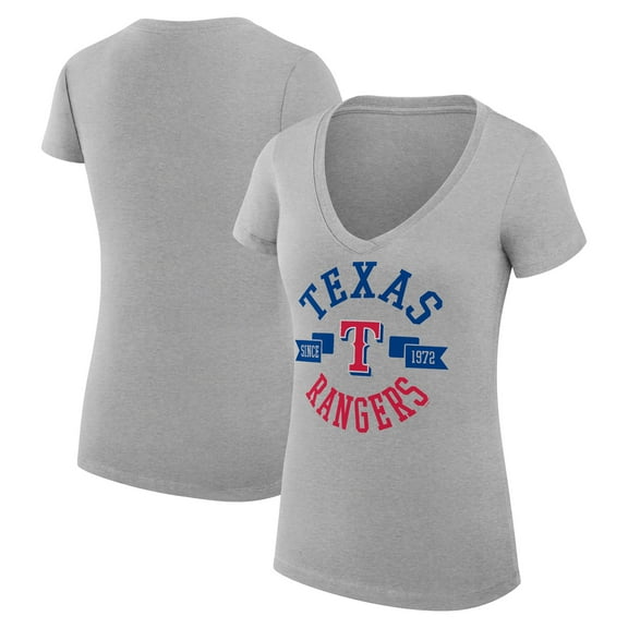 Women's G-III 4Her by Carl Banks Heather Gray Texas Rangers Super-Slim Fit Lightweight City Graphic V-Neck T-Shirt