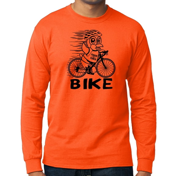 Penguin Power "Bike" Neon Long Sleeve T-shirt - Neon Orange, Large