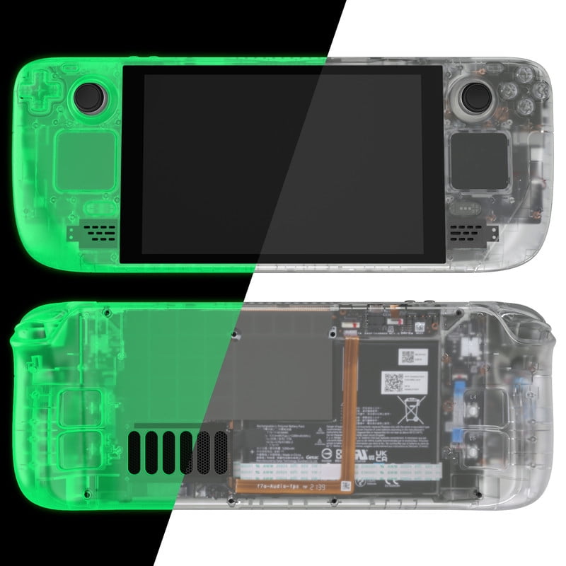 eXtremeRate Glow in Dark - Green Custom Faceplate Back Plate Shell for Steam Deck LCD, Handheld Console Replacement Housing Case, DIY Full Set Shell Buttons for Steam Deck Console - No Console