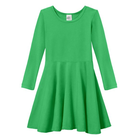 Girls Soft Cotton Jersey Long Sleeve Twirly Dress | Elf Green