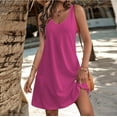 thumbnail image 2 of Mohiass V Neck Sleeveless Tank Summer Dresses for Women Solid Color Beach 2024 Casual Boho Dress Hot Pink 2XL, 2 of 6