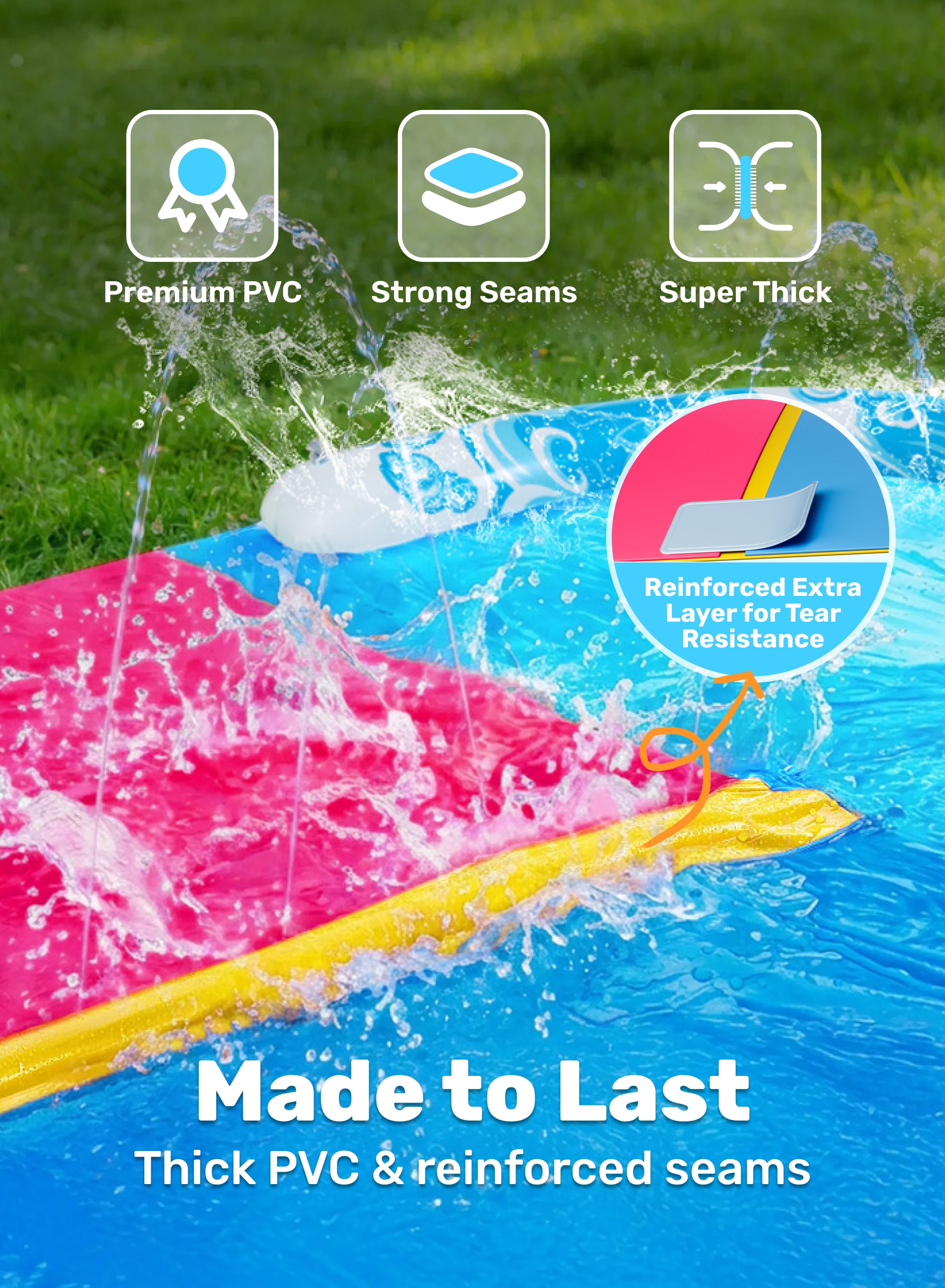 Joyfy 32.5ft Extra Long Water Slide and 2 Inflatable Boards, Heavy Duty Lawn Water Slides 2 Waterslide Slip with Sprinkler for Kids Adults