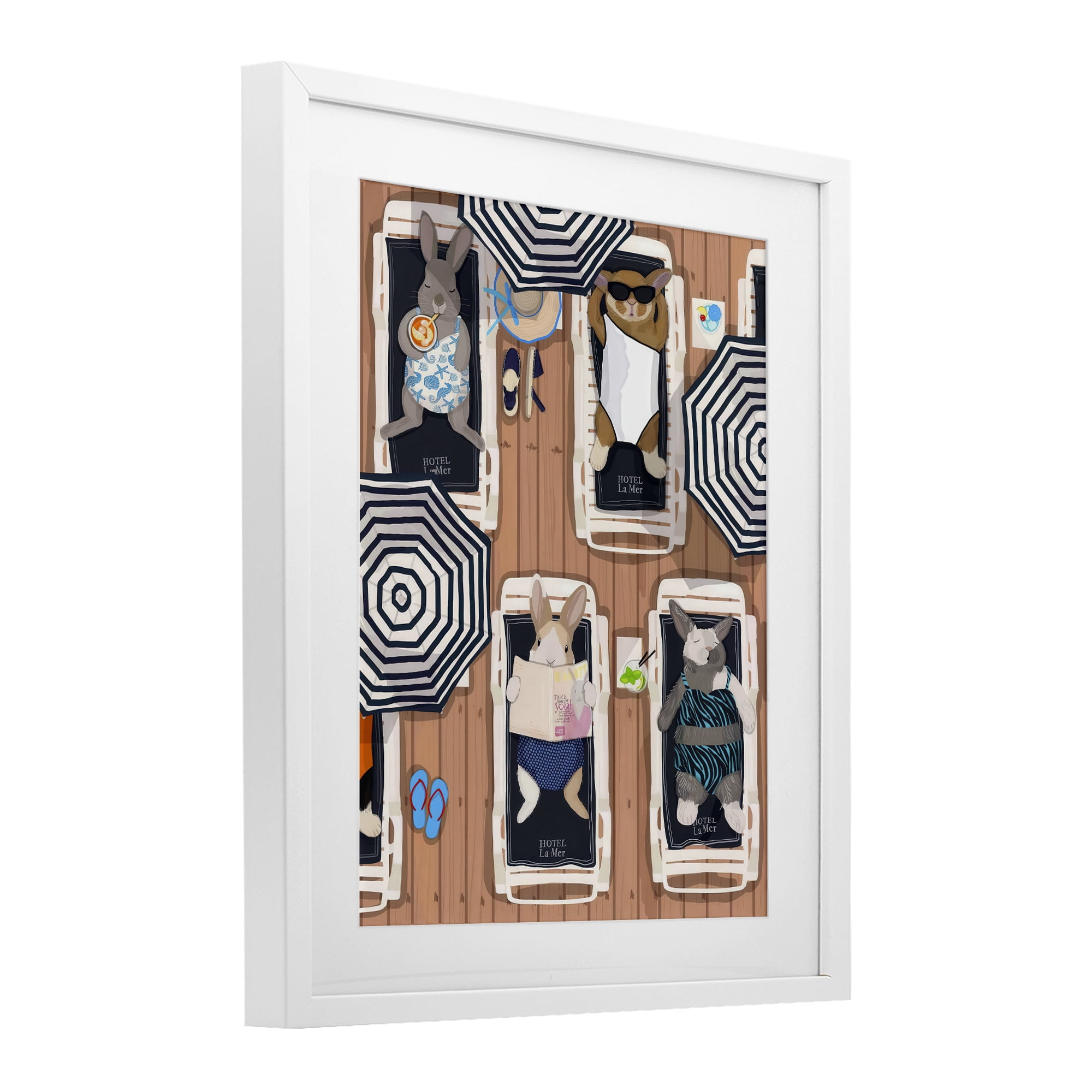 Stupell Industries Rabbits at Hotel La Mer White Framed Print Under Glass, design by Hanna Melin