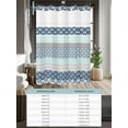 thumbnail image 6 of No Hook Cloth Fabric Shower Curtain with Snap in Liner, Boho Blue Aqua Waterproof Shower Curtains Set with See Through Top Window, Geometric Stripes Tribal Bohemia Retro Bath Curtains Shower 72"x96", 6 of 6
