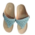 thumbnail image 2 of Women's Spring And Summer New Big Size Clip-toe Beach Flower Hollow-out Wedges Fashion Casual Slippers Summer Sandals for Women Green 38, 2 of 8