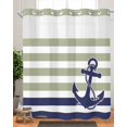thumbnail image 2 of No Hook Shower Curtains, Striped Anchor Long Bathtub Curtains with Snap in Liner, Navy Blue Nautical Sage Green Geometric Waterproof Washable Fabric Bathroom Shower Curtain Sets, 72" x 78", 2 of 7
