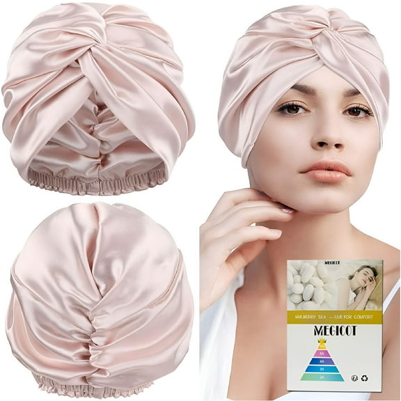 TELOLY 100% Mulberry Silk Sleep Cap with Elastic Band, Hair Care Bonnet for Natural Hair Curly Hair