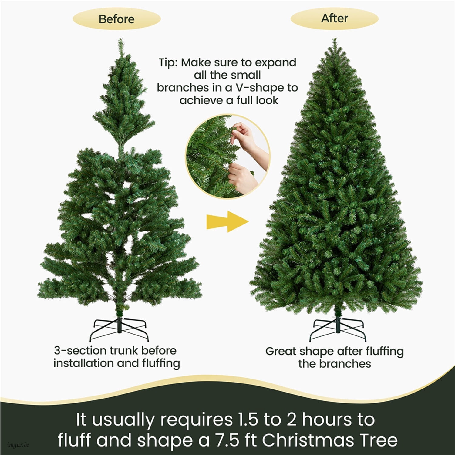 Alden Design 7.5FT Artificial Pre-lit Christmas Fir Tree with Foldable Stand and 550 LED Warm Lights,Green