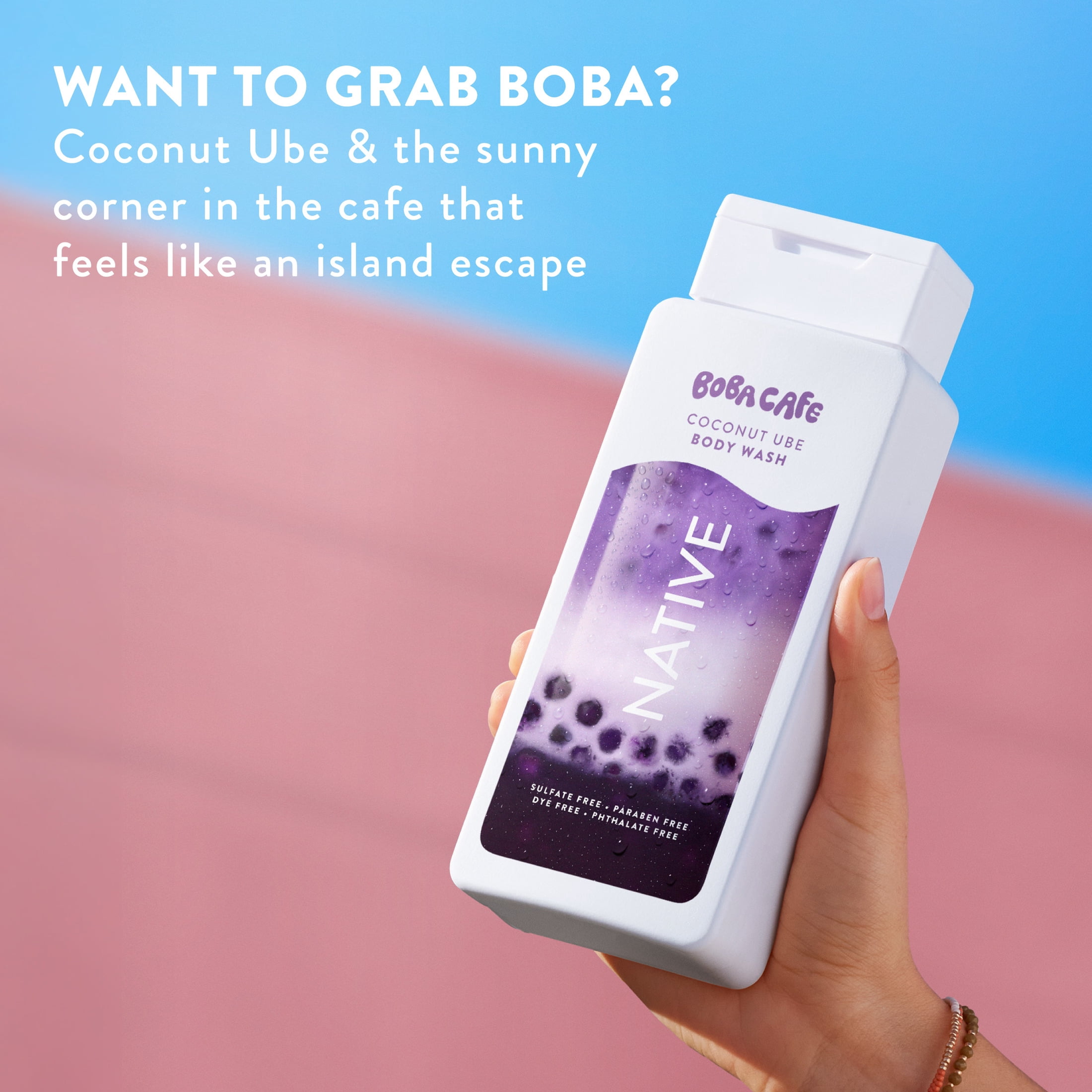Native Body Wash, Limited Edition Coconut Ube, Sulfate Free Body Wash for Women & Men, Boba Café, 18 fl oz