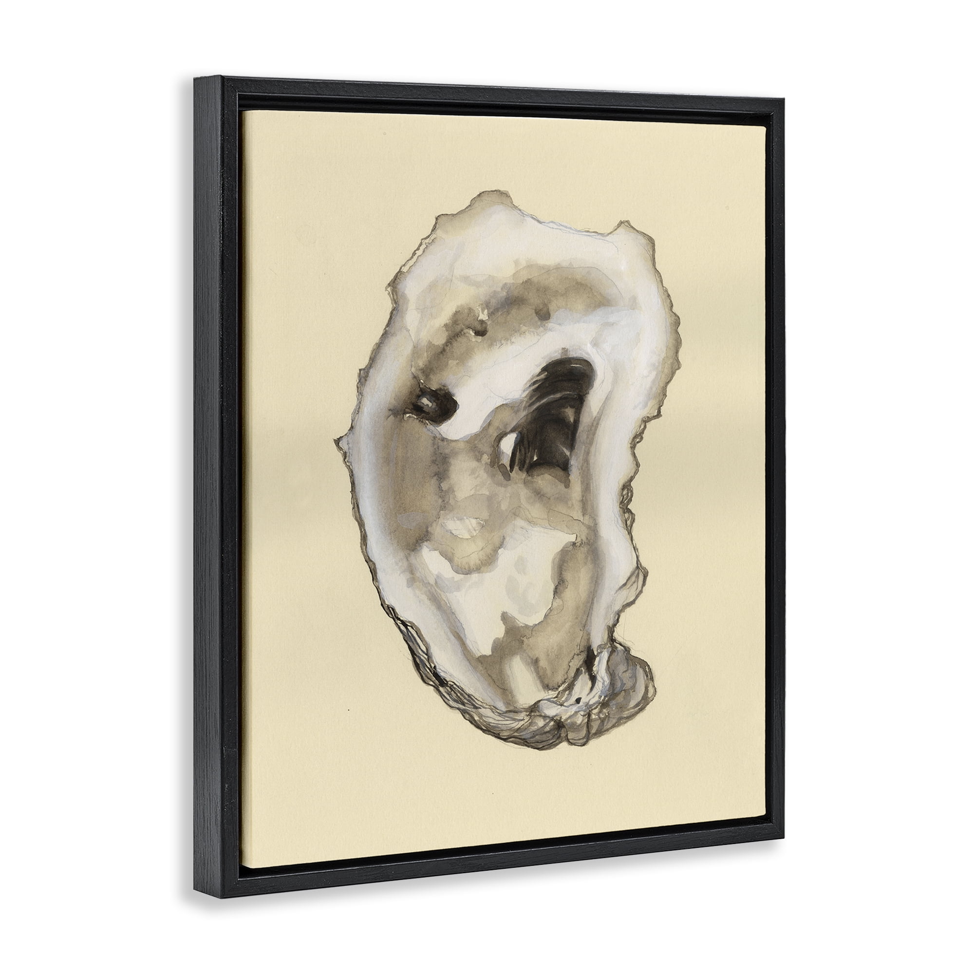 Stupell Industries Natural Oyster Shell Nautical & Beach Painting Black Floater Framed Canvas Art Print Wall Art, 25 x 31