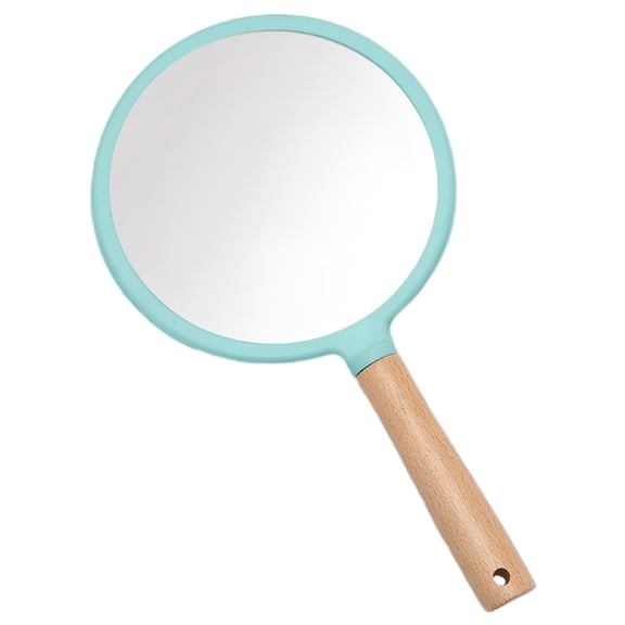 ACDANC Hand Held Mirror With Handle For Makeup, Small Cute Wood Hand Mirror-Circular - blue