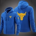 thumbnail image 5 of 2024 Spring Autumn Men's Dwayne Johnson Brahma Bull Tattoo Logo Printed Classic Zipper Solid Color Sports Casual Loose Hoodies, 5 of 5