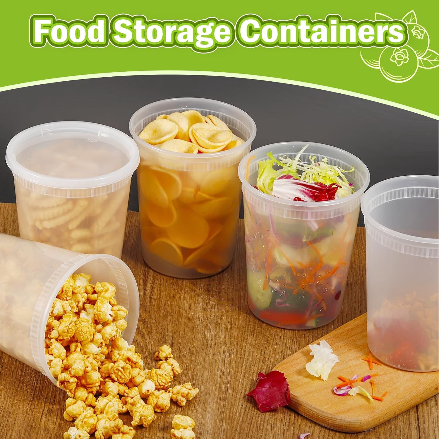 50 Pack 32oz Plastic Food Storage Containers, Leakproof Clear Soup Containers With Airtight Lids, Heavy-Duty Deli Containers, Stackable, Freezer, Dishwasher, Microwave Safe