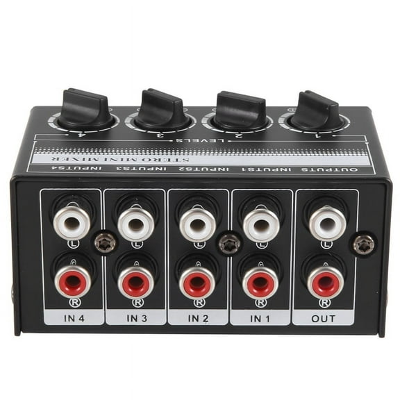 4 Channel Stereo Audio Mixer Support Input and Output Mini Passive Stereo Mixer with Separate Volume Controls