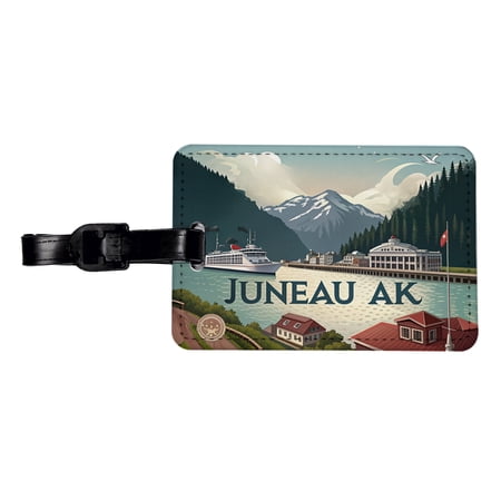 Juneau, Alaska AK Travel City State Stamp Faux Leather Travel Luggage Tag