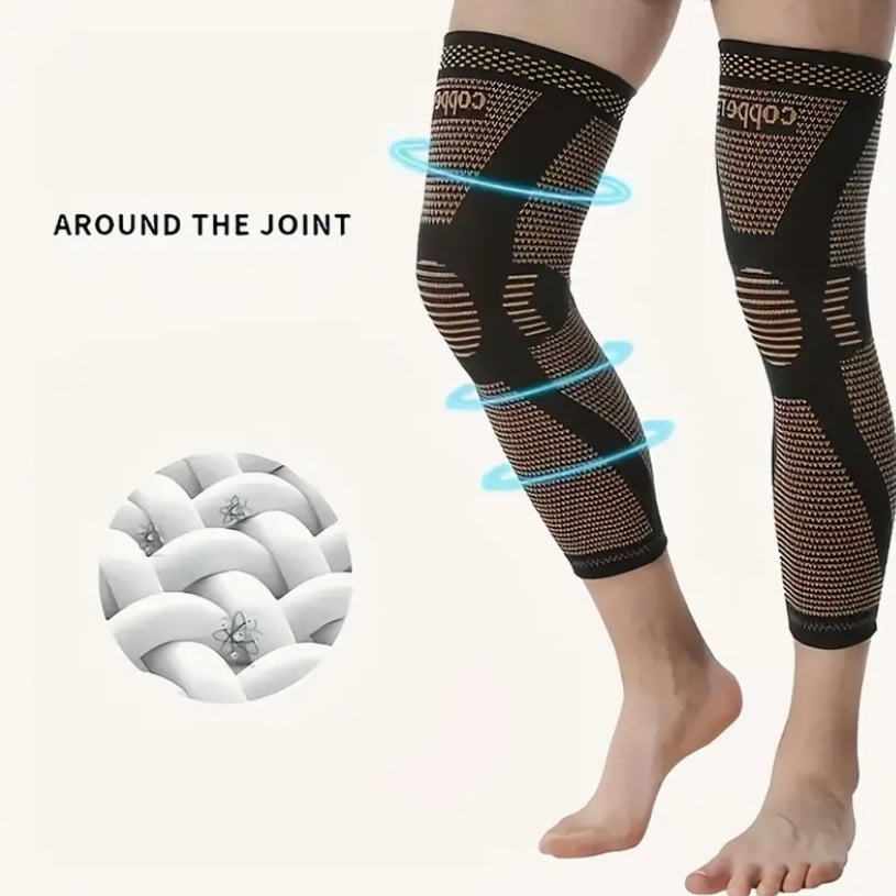 2pcs Warm Knee Compression Sleeves | Full Leg Support, Polyester, Non-Slip Silicone, Breathable, Elastic For Men And Women