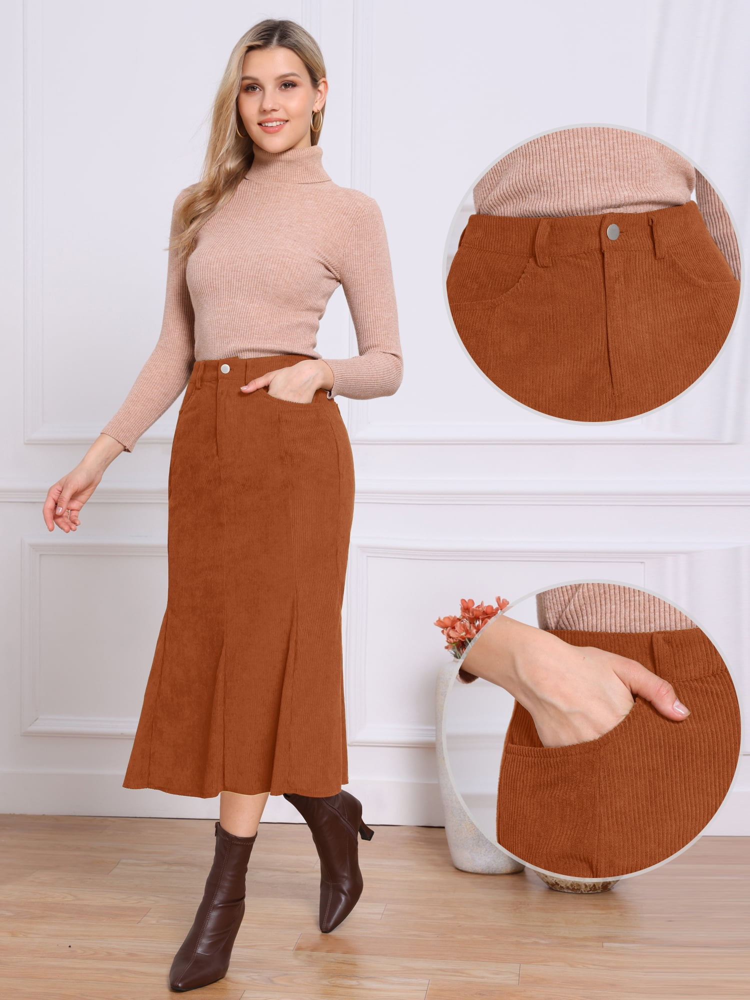 DARING DIVA Women's High Waisted Bodycon Mermaid Skirts X-Large Caramel