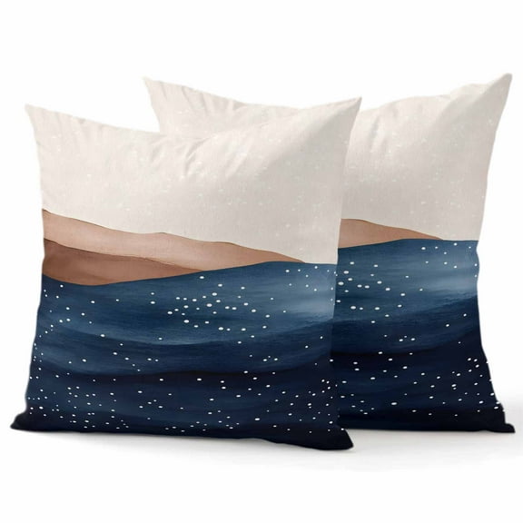 Decorative Throw Pillow Covers 16x16 Inch Set of 2 Blue Brown Wave Home Decor Pillow Cases for Couch, Abstract Art Cushion Case for Living Room Bedroom Bed Car Chair