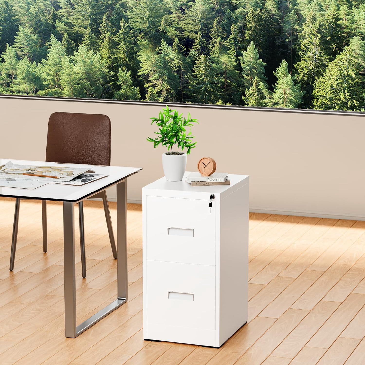 SOLAURA 2 Drawer Metal Vertical File Storage Cabinet with Lock for Home, Office, Steel File Cabinet for A4 Letter /Legal Size (White)