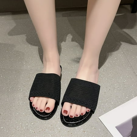 Uinagy Women Sandals Fashion Simple Solid Color Summer New Pattern Flat Comfortable Cloth Upper Large Size Slippers