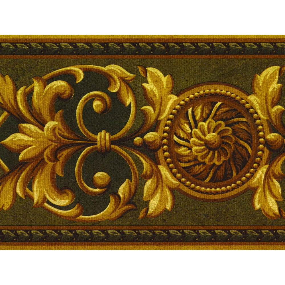 Dundee Deco's Prepasted Wallpaper Border Victorian Gold, Brown, Green