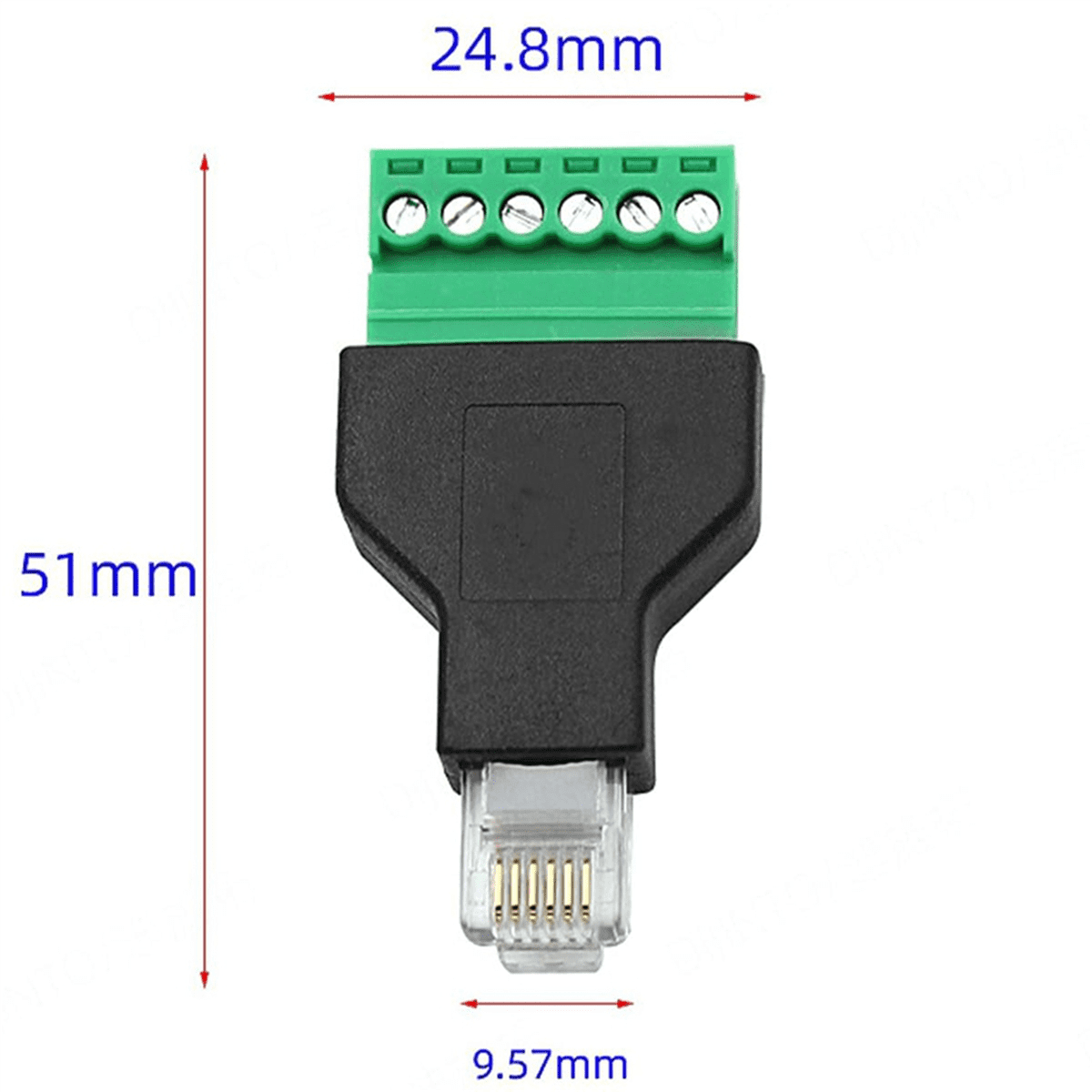 10 Pcs RJ12 Male to 6 Pins Screw Terminal Block Adapter for Cat3 Handset Cable Extension, RJ12 6P6C Modular Connectors,10 x Network port to terminal block,Black