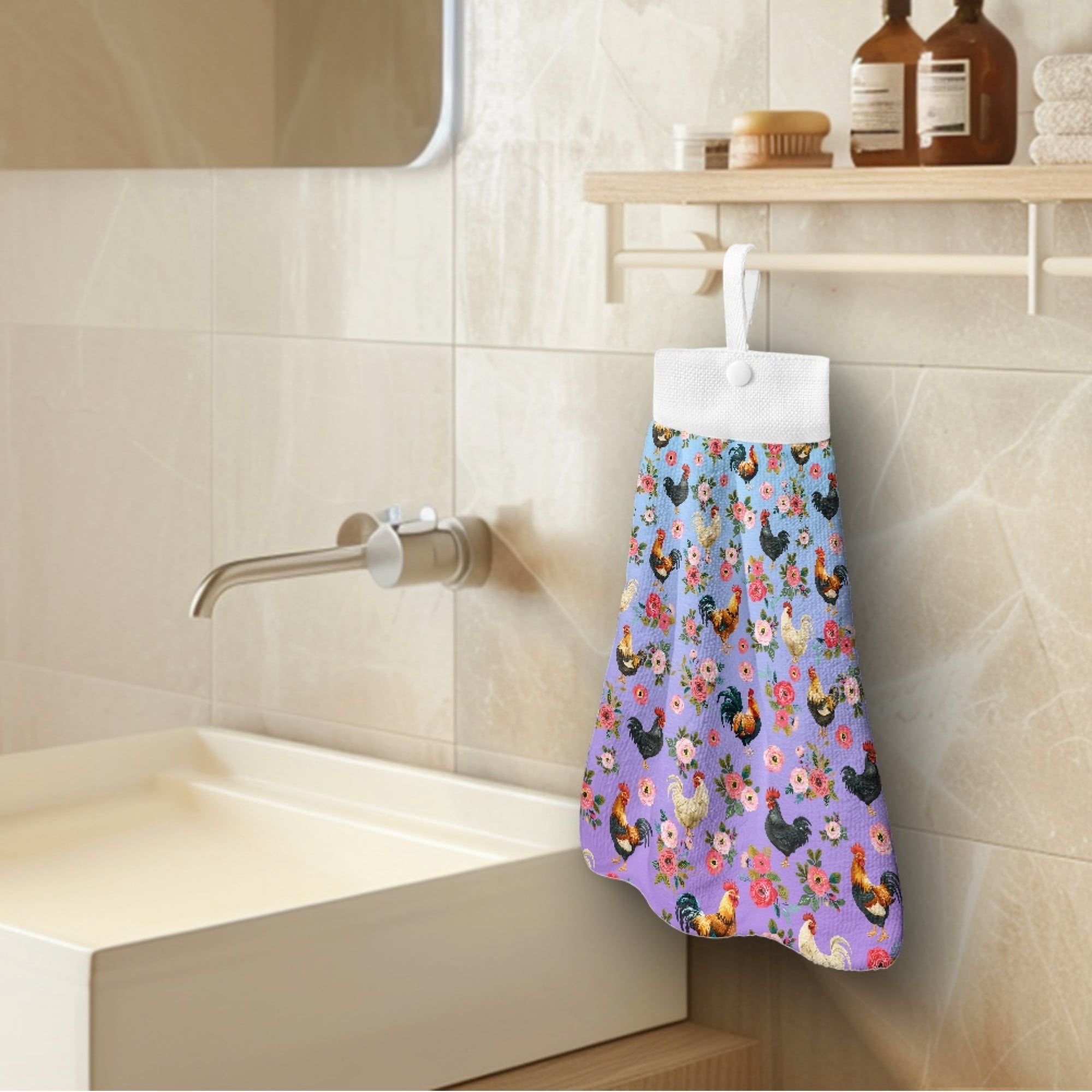 ZIATUBLE Chicken Flower Hand Bath Towel Washable Towels for Kitchen Drying Reusable Bathroom Hand Bath Towel with Snap Button Kitchen Hand Towels and Washcloths Tea Towels