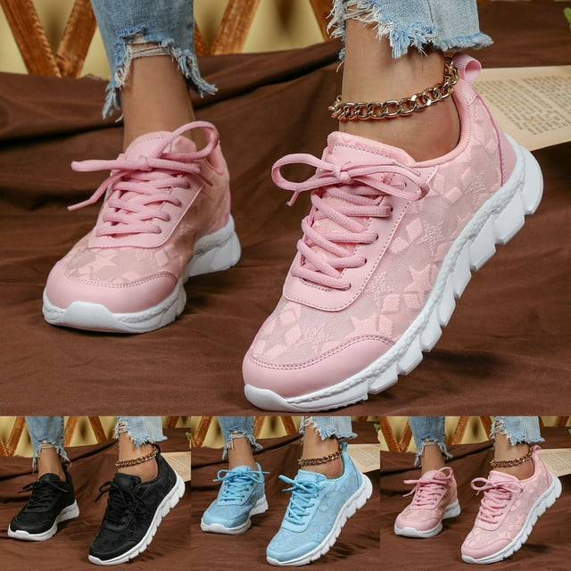 Espadrilles pour Femmes Tissage Volant Coréennes Tête Ronde Lacets Semelle Épaisse Décontractée Chaussures de Course pour Femmes Rose 41
