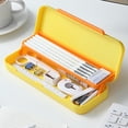 thumbnail image 2 of Pencil Box, 1 Pack Hard Pencil Case with Snap-Tight Lid, Stackable Plastic Crayon Box for Marker, Large Capacity Office Supply Storage Organizer(Yellow), 2 of 7