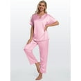 thumbnail image 5 of DAKIMOE Womens Silk Satin Pajama Sets Short Sleeve Pjs V Neck Pajamas for Women with Long Pant S to XL, 5 of 8