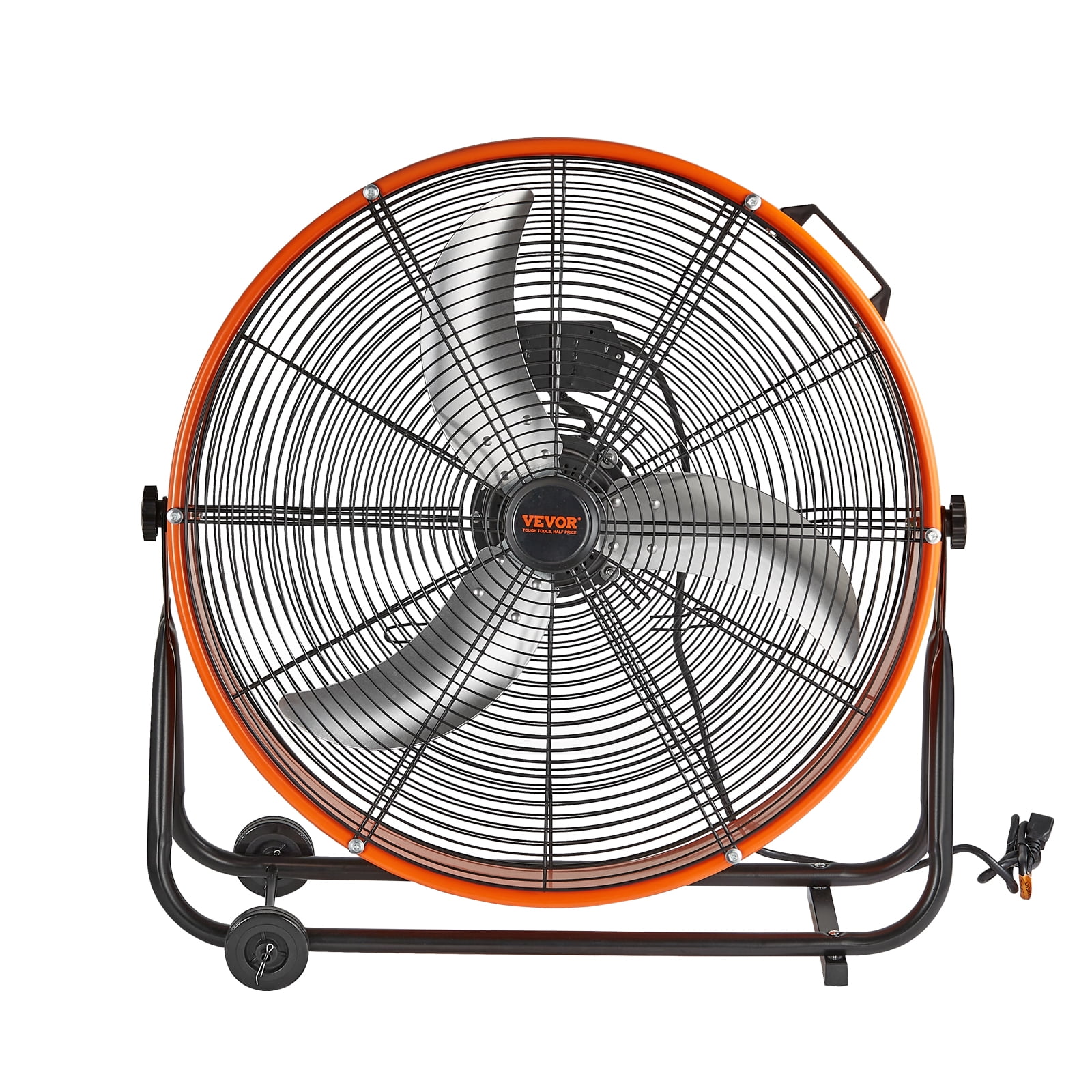 VEVOR Drum Fan, 24 Inch High Velocity Industrial Shop Fan, Heavy Duty Commercial Use 3-Speed 8600CFM, 360°Adjustable Tilting Industrial Floor Fan for Warehouse,Workshop,Factory, Basement