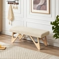 thumbnail image 6 of Zesthouse 48.8″ Linen Upholstered Bench for Bedroom End of Bed, Mid-Century Modern Entryway Bench with Padded Seat, Natural Boomerang Legs, Indoor and Hallway, Beige, 6 of 9
