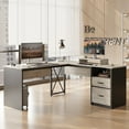 thumbnail image 1 of Bestier 55.7 inch L-Shaped Lift Top Desk with Storage, Sit to Stand Computer Desk with Monitor Stand & File Drawer, Grey, 1 of 11