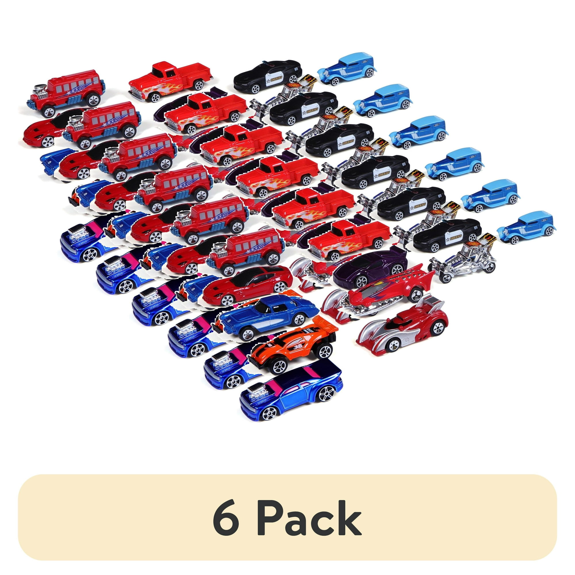 (6 pack) Adventure Force 1:64 Scale Diecast Play Vehicle Cars and Trucks in Multiple Colors Assorted (Styles May Vary)