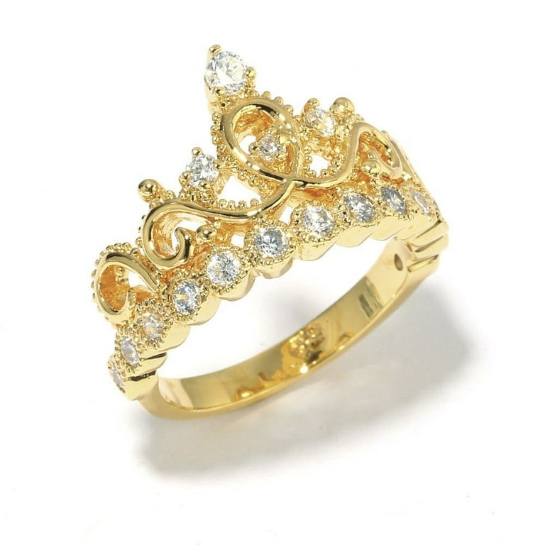 Sterling Silver Princess Crown Ring Yellow Gold Plated