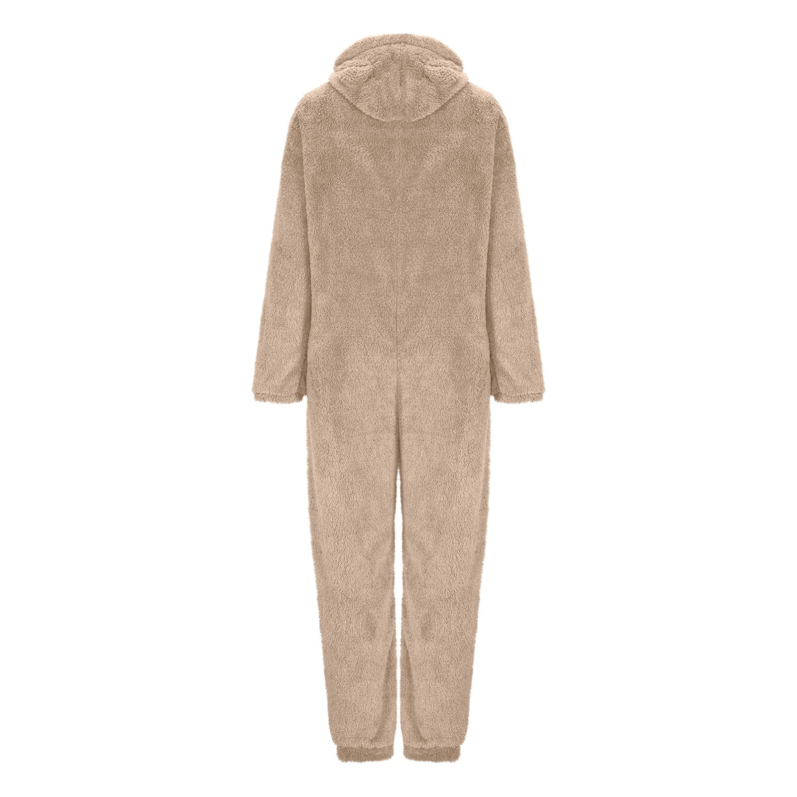 Cadancy Adult Onesies Pajamas for Women Zip Up Long Sleeve Loose Fleece Jumpsuit Cute Bear Hooded Fuzzy Sherpa Winter Warm Rompers with Pockets
