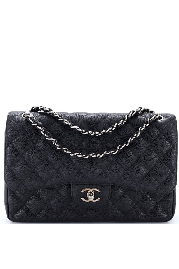Pre-Owned Vintage Classic Double Flap Bag Quilted Caviar Jumbo By Rebag