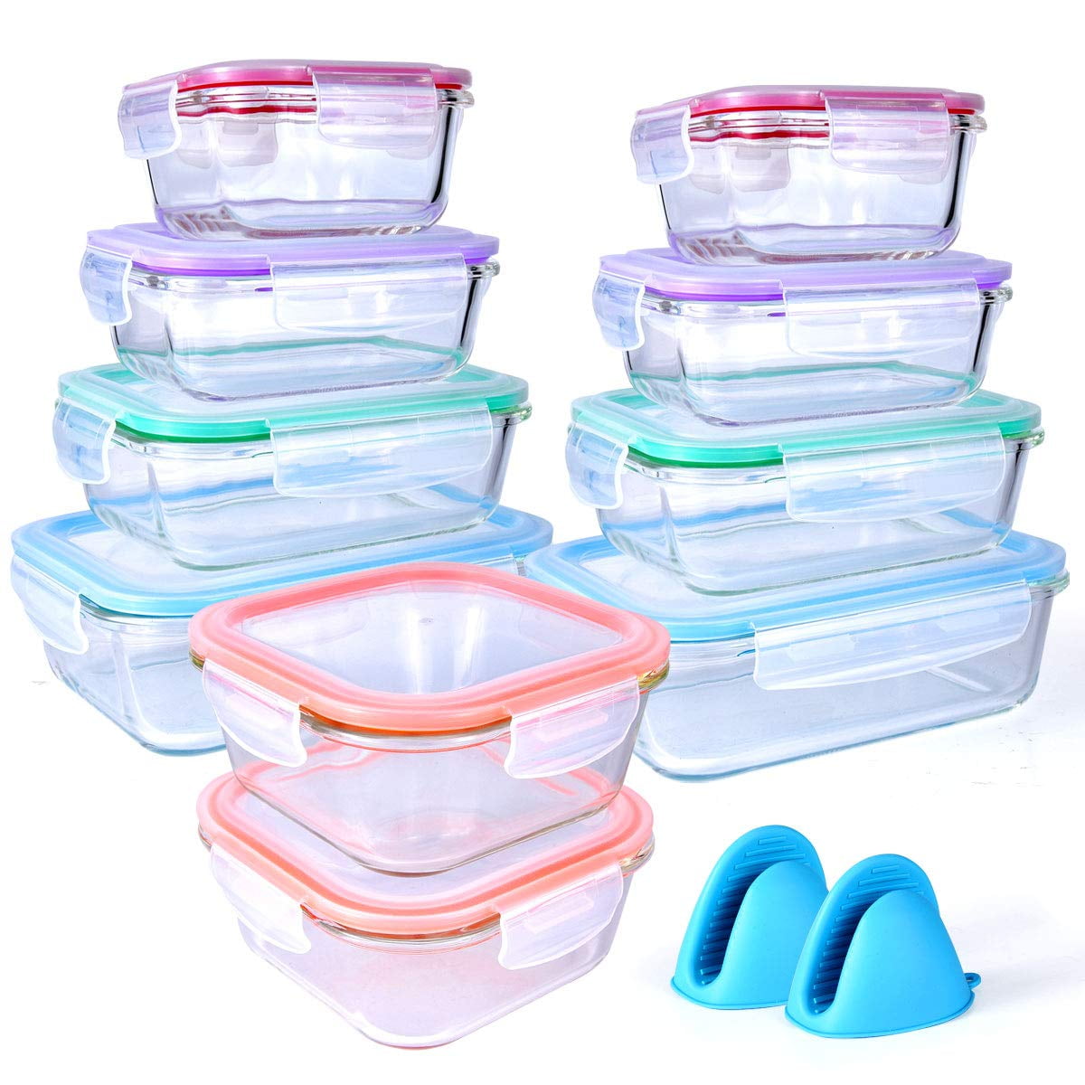 20 Piece Glass Food Storage Airtight & Leakproof Containers Set with