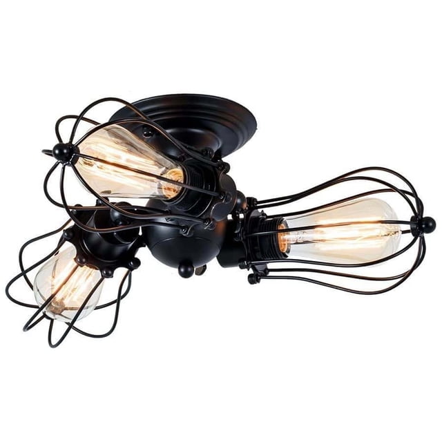 Semi-Flush Mount Rustic Lamp, Vintage Ceiling Light Industrial Style for Study Bedroom Country House
