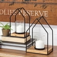 thumbnail image 6 of Leopold Set of Two Black Metal Wooden Base Table Candle Holders, 6 of 6