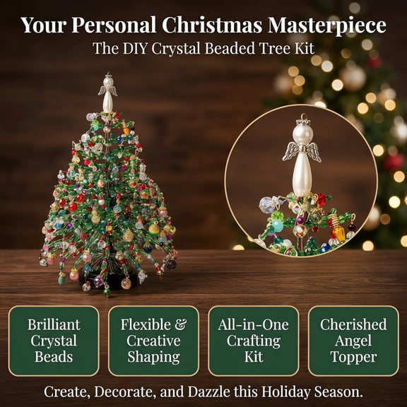 Small Christmas Tree 7.8in DIY Beaded Tabletop Decor, Sparkling Crystal Tree for Home Office Desk Shelf Holiday Display by PALIFEUR