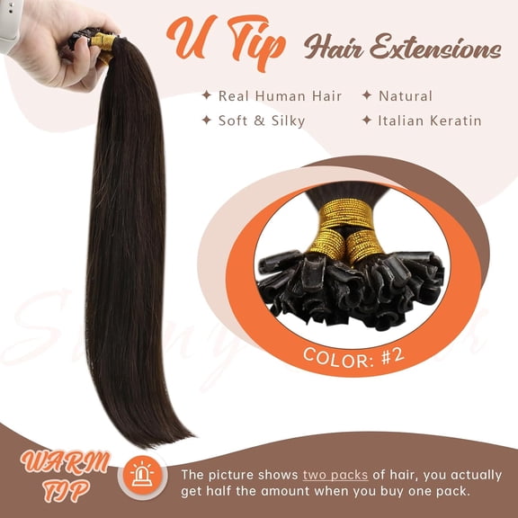 WEIF-Utip Hair Extensions Human Hair 18inch Keratin Human Hair Extensions Dark Brown Ktip Human Hair Extensions for Daily Use 50g