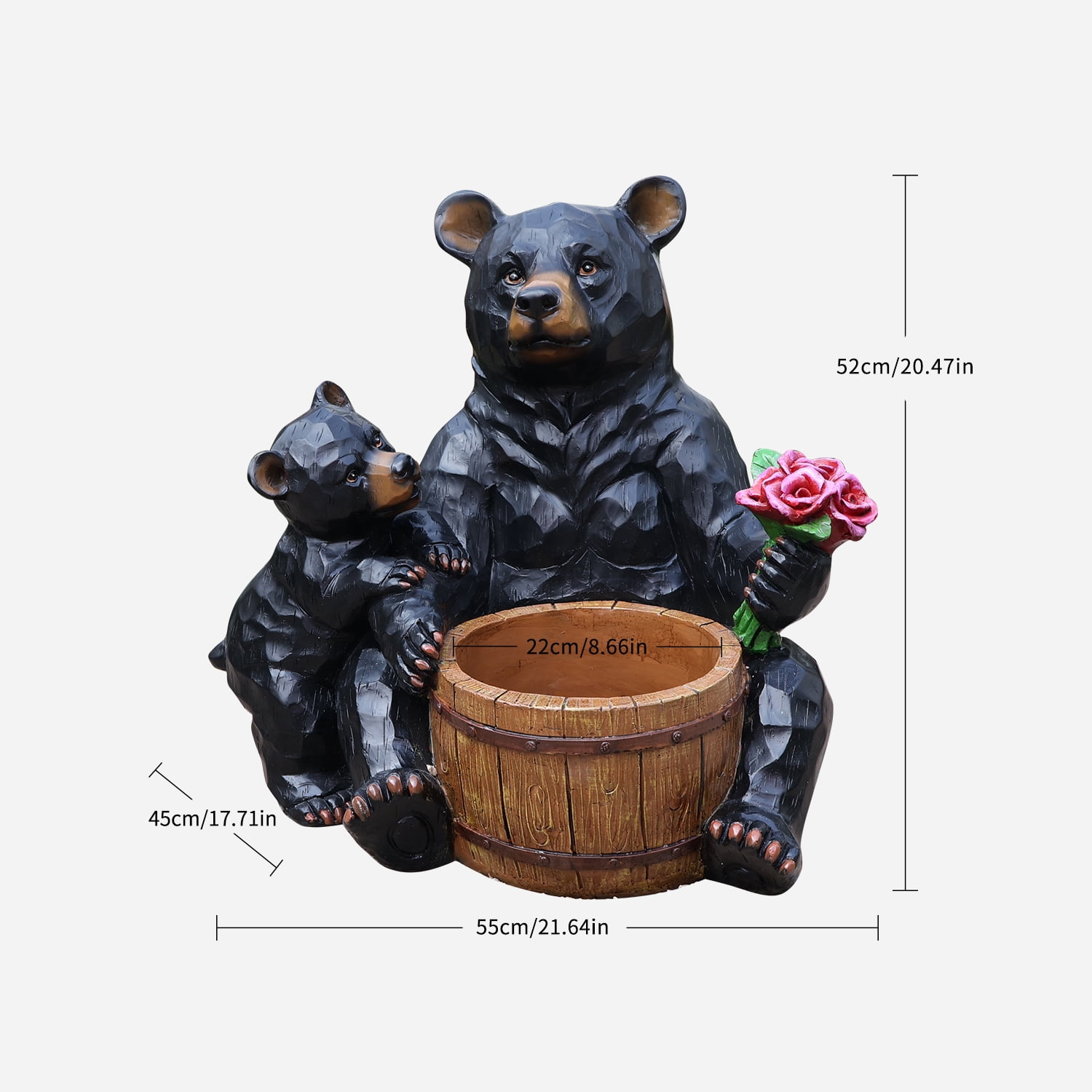 Outdoor Garden Bear Flower Pot Planter, Unique Yard Statue for Patio, Lawn, Garden, Backyard Landscape Decor, Black