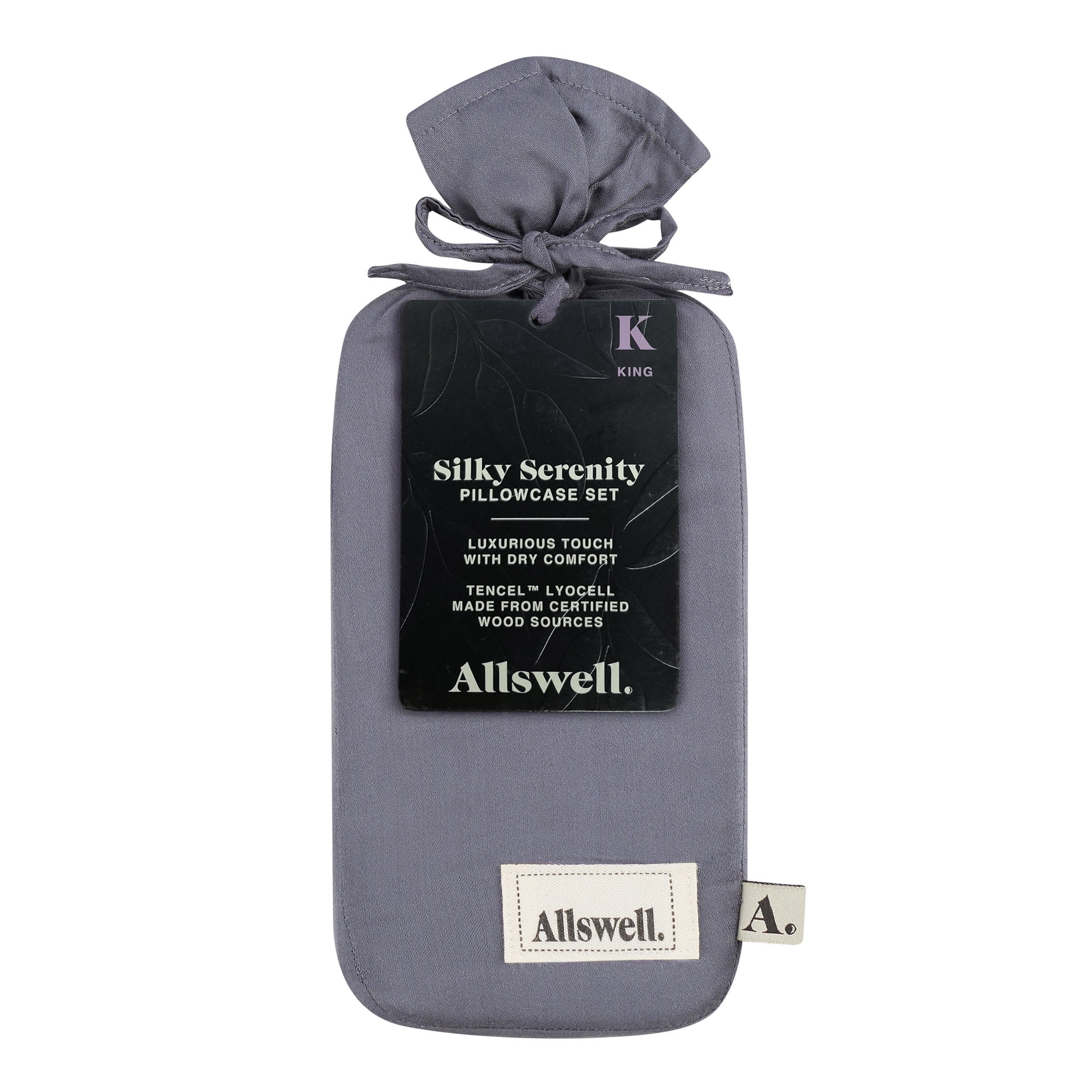 Allswell Silky Serenity 2-Piece 100% TENCEL Pillowcases, 320 Thread Count Sateen, Shark, King