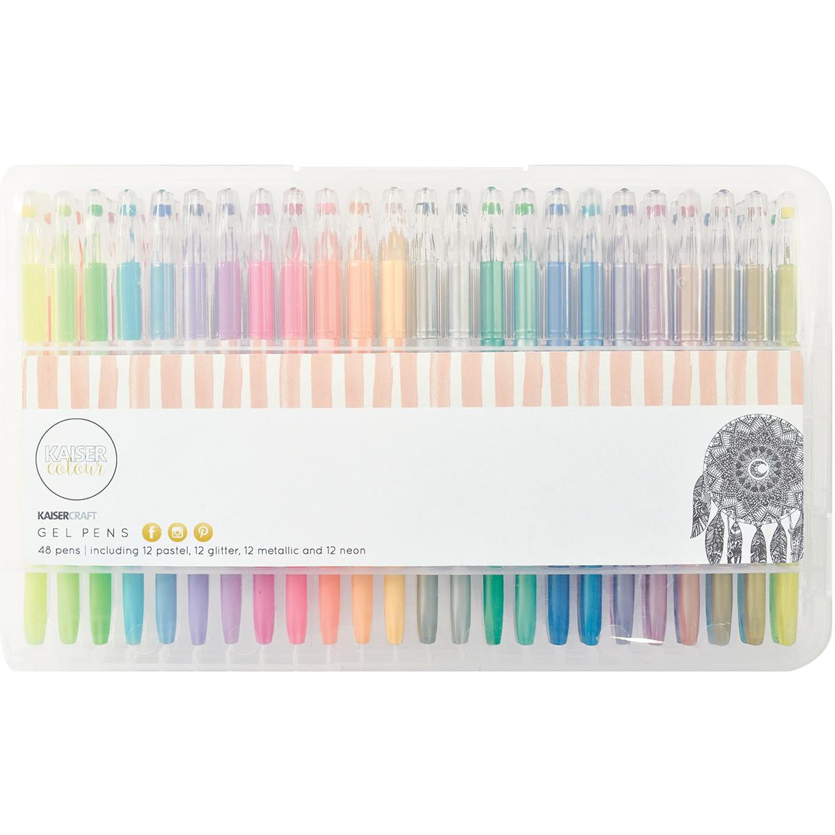 Kaisercraft Gel Pens Box 48 Colours 12 of Each pastel Glitter Metallic and Neon 