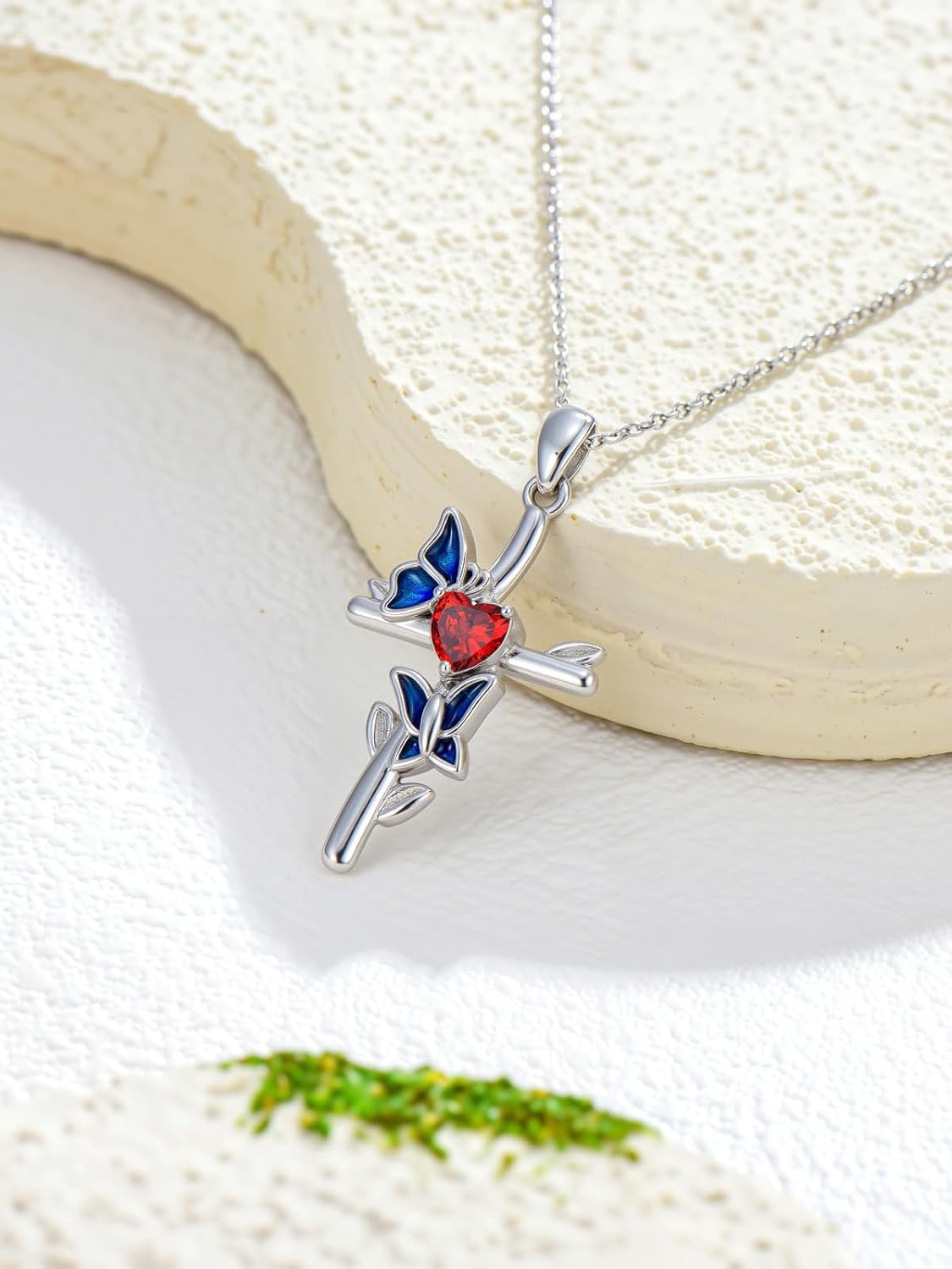 Dragonfly Cross Necklace 925 Sterling Silver Dragonfly Cross Pendant Necklace with January Garnet Heart Birthstone Birthday Jewelry Gift for Women